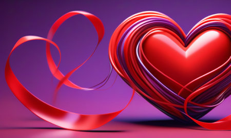 Valentine's Day background with heart and ribbon. 3d renderingの素材