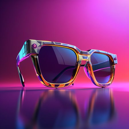 Sunglasses on a purple background. 3d illustration. Retro style.の素材