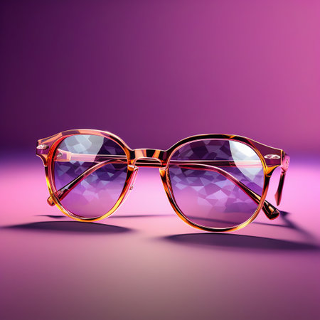 women's sunglasses on a purple background, 3d render, square imageの素材