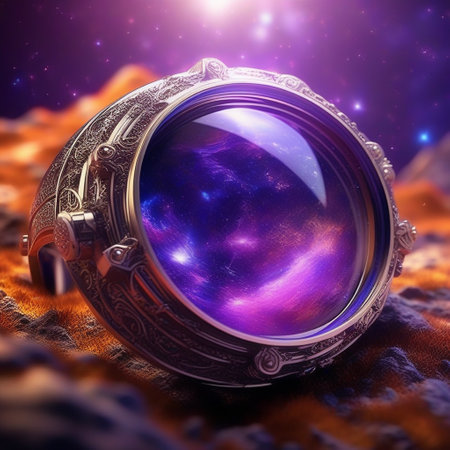 Astronaut helmet on the background of the planet. 3d illustrationの素材