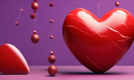 Red heart on purple background. Valentine's day concept. 3D Renderingの素材