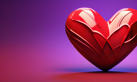 Red heart on a purple background. 3d rendering, 3d illustration.の素材