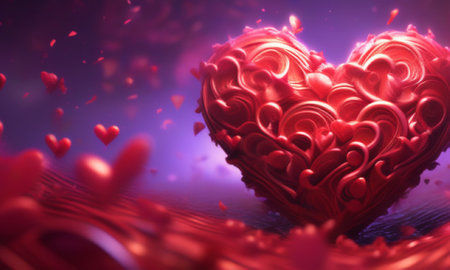 Valentines Day background with red hearts. 3D illustration.の素材