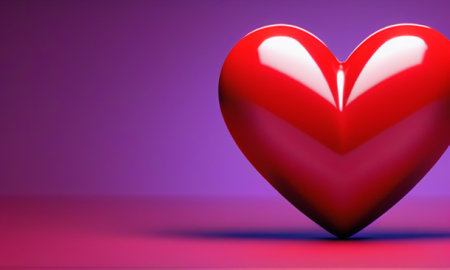 Red heart on a purple background. 3d rendering, 3d illustration.の素材