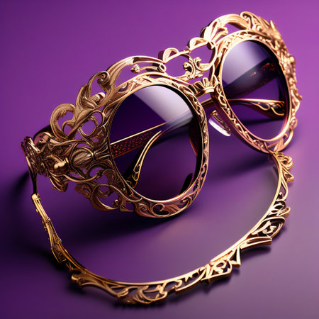 women's sunglasses with golden frame on a purple background. 3d illustrationの素材