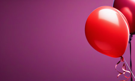 Red balloons on a purple background with copy space. 3d renderingの素材