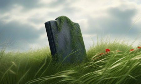 Conceptual image of a suitcase in the grass. 3d renderの素材