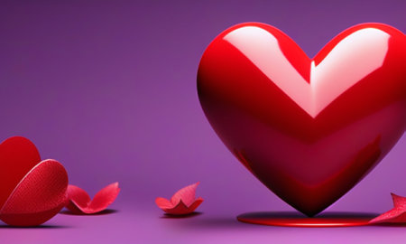 Valentine's day background with red hearts on a purple backgroundの素材