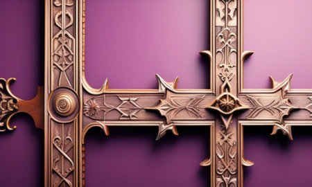 Luxury metal frame on purple background. 3D rendering.の素材