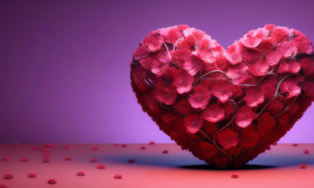 Red heart on a pink background. Valentine's Day. 3d renderingの素材