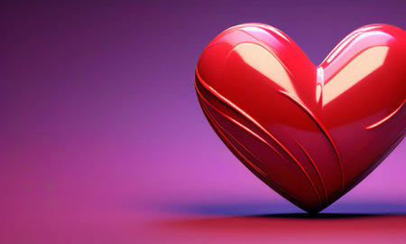 Red heart on purple background. Valentines day concept. 3D renderingの素材