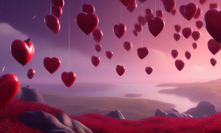 Valentine's day background with hearts. 3d render.の素材