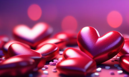Valentine's day background with red hearts. 3d renderingの素材