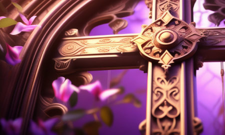 Wooden cross in the church. Religion concept. 3D illustration.の素材