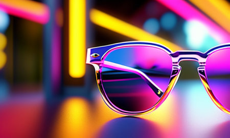 Sunglasses on colorful background. 3d illustration. Selective focus.の素材