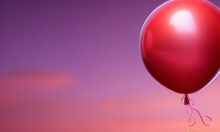 Red balloon on purple sky background with copy space. 3d illustrationの素材