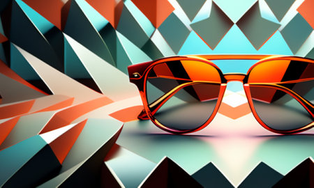 Sunglasses on polygonal background. 3D illustration.の素材