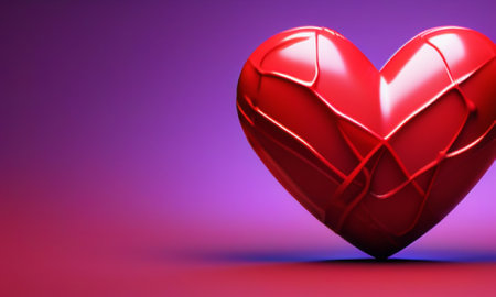 Red heart on a purple background. 3D illustration. Valentine's Day.の素材