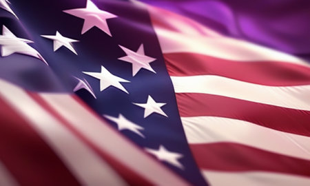 Closeup of American flag waving in the wind. 3D renderingの素材
