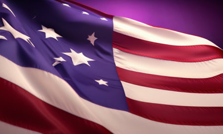 American Flag waving in the wind. 3d rendering, 3d illustration.の素材
