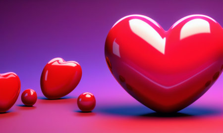 Red heart on a purple background. Valentine's day. 3D renderingの素材