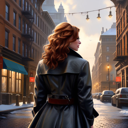 Beautiful young woman walking in a city street. 3d renderingの素材