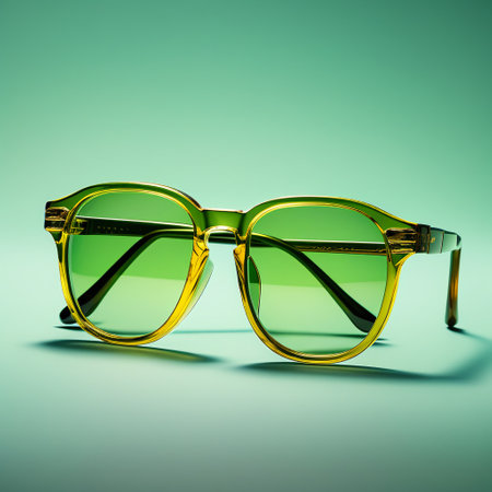 Sunglasses in an iron frame on a green background. 3d renderingの素材