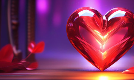 Valentine's day background with red glass heart. 3d renderingの素材