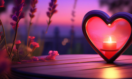 Valentine's Day romantic background with candle and heart. 3d renderingの素材