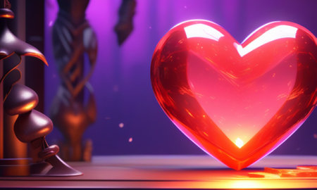 Valentine's Day background with glowing heart. 3D renderingの素材