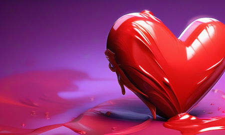 Valentine's day background with red heart and splashes of paintの素材