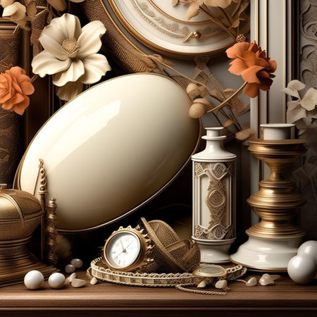 Vintage interior with antique items. 3d illustration. Vintage style.の素材