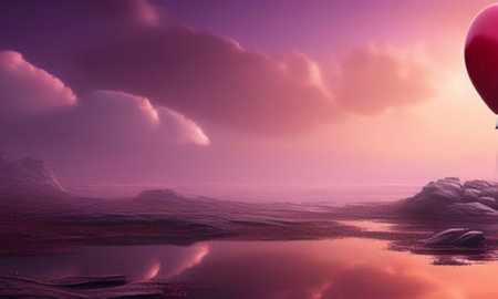 Beautiful seascape with a red balloon. 3d renderの素材