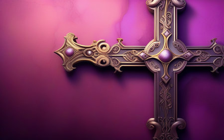 Cross on a purple background. Christian symbols. 3d rendering.の素材