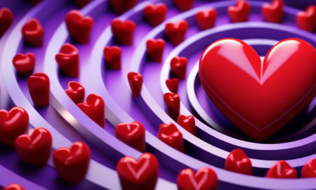 Valentine's day background with red hearts. 3d renderingの素材