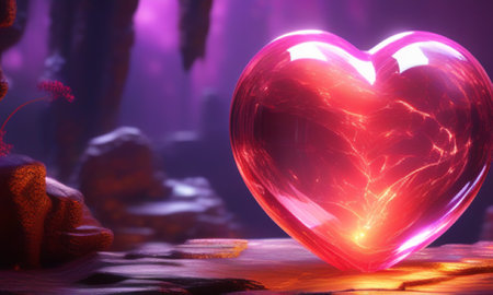 Valentine's Day background. Red heart on a dark backgroundの素材