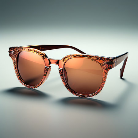 Sunglasses with brown glasses on a gray background. 3d illustrationの素材