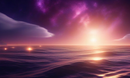 Beautiful seascape. Sunrise over the sea. 3d renderの素材