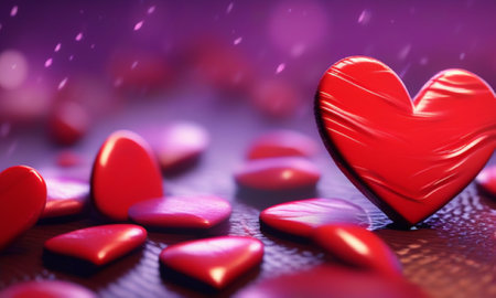 Valentine's day background with red hearts. 3d renderingの素材