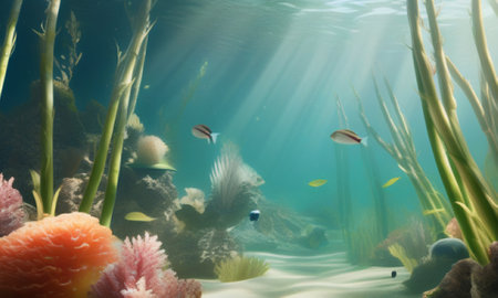 Underwater world with colorful corals and tropical fish. Underwater world.の素材