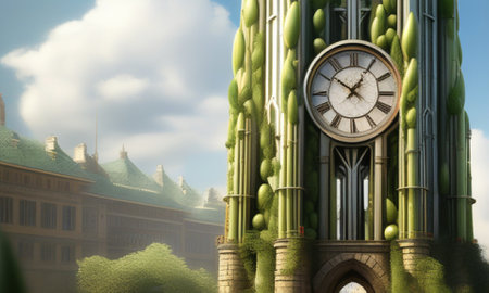 3D render of a clock in the city. Time is passing.の素材