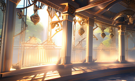 Thai style lanterns in the interior of a Buddhist temple.の素材