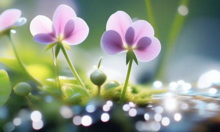 pink flowers in water with bokeh background, soft focusの素材
