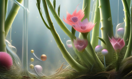 3d illustration of abstract background with cactus and bubbles in waterの素材