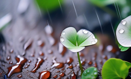 Water drops on a green leaf, close-up. Nature backgroundの素材
