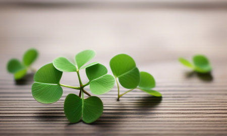 Clover leaves on wooden background. St.Patrick's Dayの素材