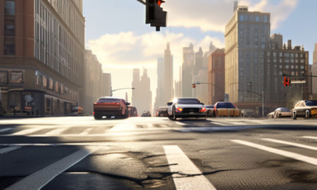 Blurred motion of cars on the street in New York City.の素材