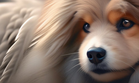 Close-up portrait of a beautiful shetland sheepdog.の素材