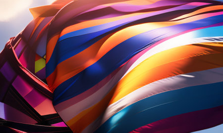 Closeup of colorful ribbons flying in the wind. Abstract backgroundの素材