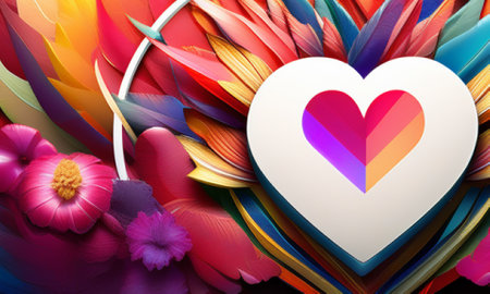 Heart on abstract colorful background. 3D illustration. High resolution.の素材